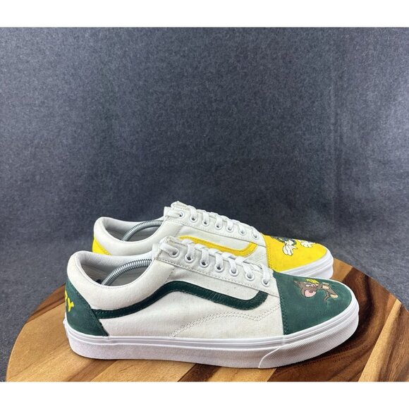 Vans Old Skool Custom Tom and Jerry Hand Painted White Green Yellow Mens 13 - Picture 1 of 13